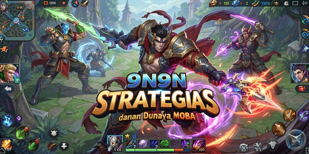 Screenshot gameplay MOBA menampilkan aksi seru di arena pertempuran.