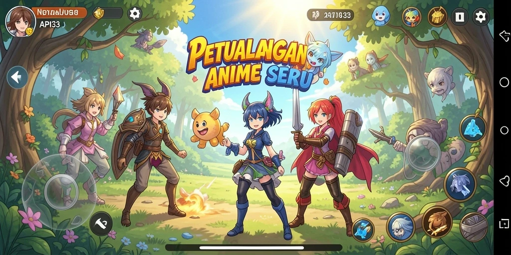 Gameplay API33 yang menampilkan karakter anime favorit dalam aksi.