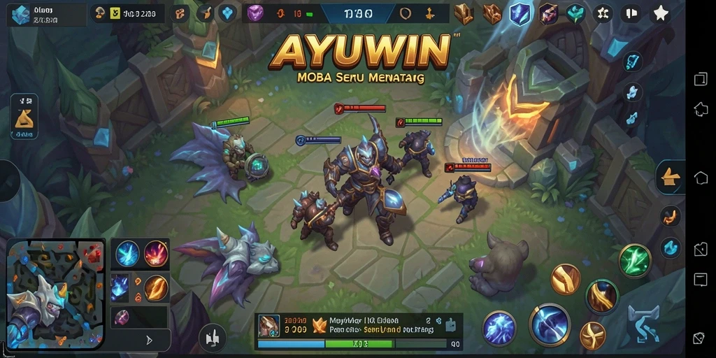 Screenshot AYUWIN menampilkan aksi seru dalam pertarungan MOBA.