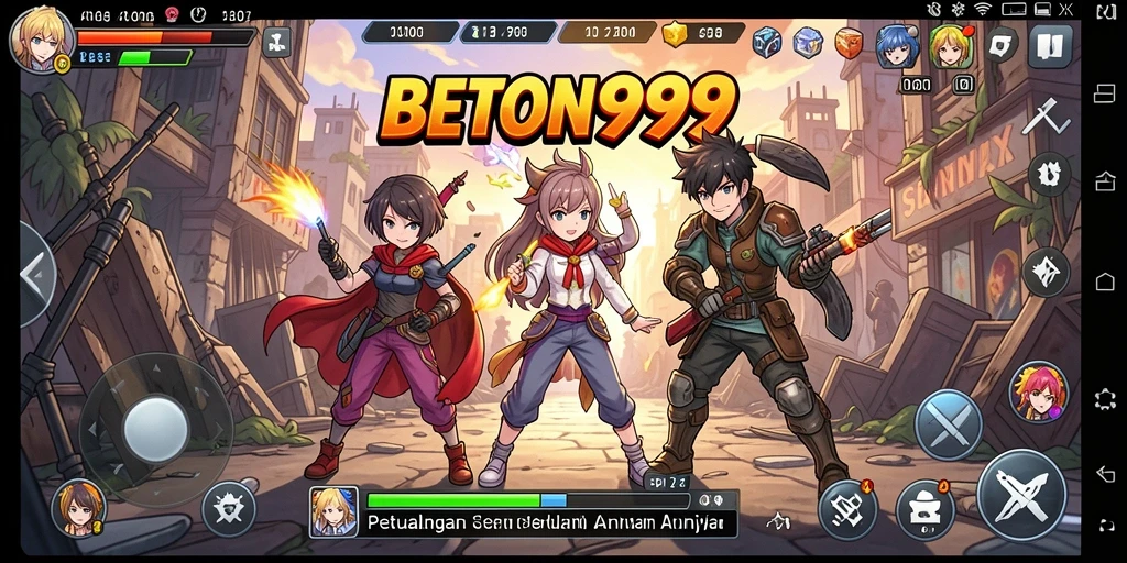 Tampilan menarik dari gameplay BETON999 dengan karakter anime yang dinamis.