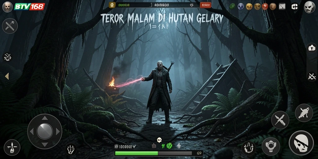 Menjelajahi hutan gelap dengan makhluk menyeramkan yang mengintai di bayangan.