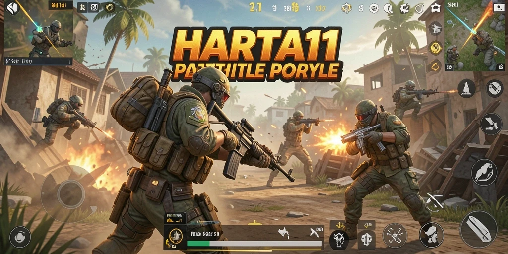 Screenshot gameplay HARTA11 menampilkan aksi mendebarkan di arena pertempuran.