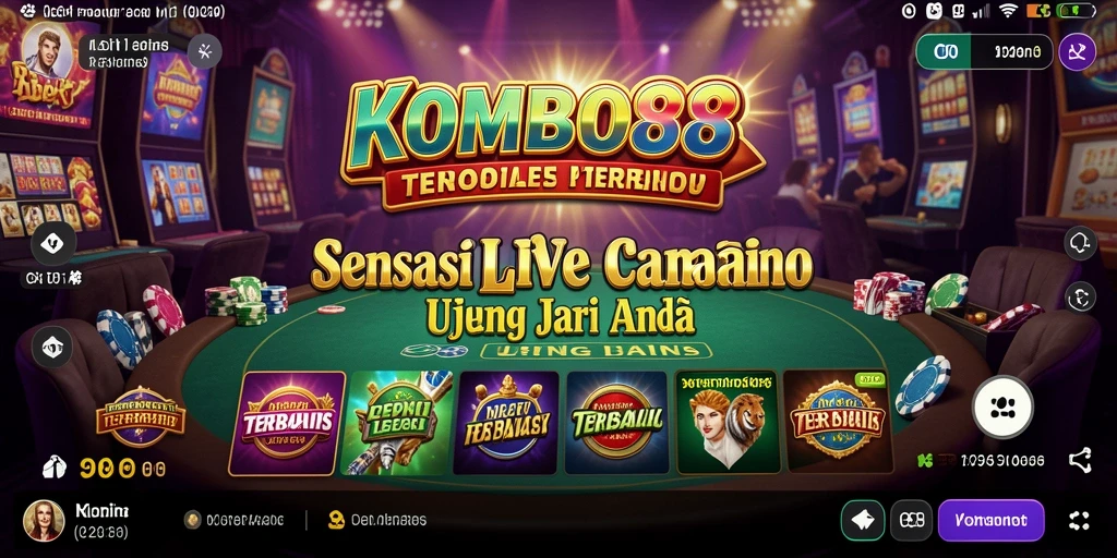 Screenshot gameplay KOMBO88 dengan dealer live dan suasana kasino yang nyata.