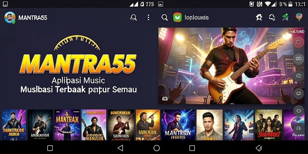 Screenshot utama MANTRA55 menampilkan pengguna menikmati pengalaman musik yang seru.