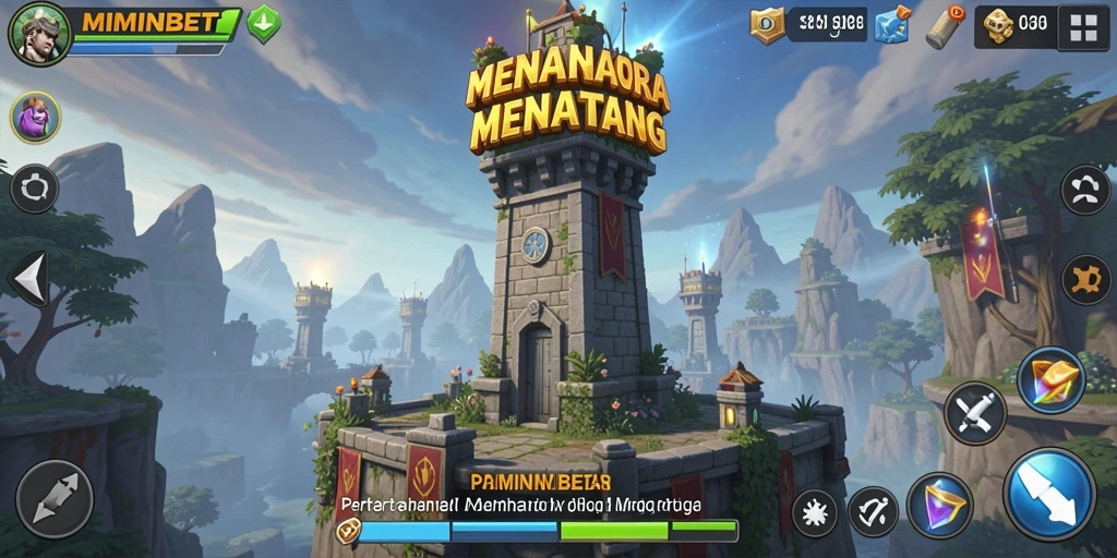 Screenshot MIMINBET menunjukkan aksi pertahanan menara yang sengit.