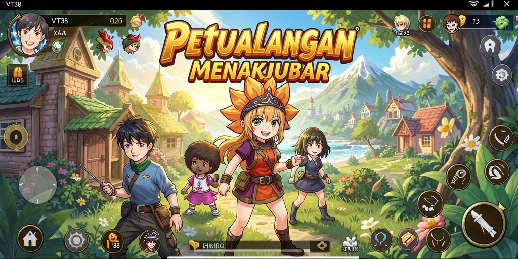 Tampilan gameplay VT38 yang penuh aksi dan karakter Anime.