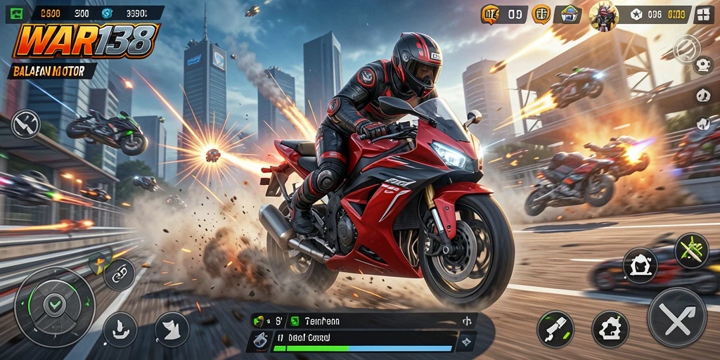 Tampilan gameplay balapan motor yang seru dan mendebarkan.