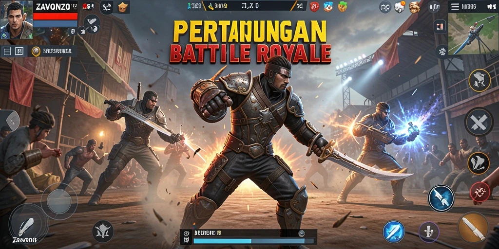 Tangkapan layar menunjukkan aksi intens dalam ZAVONZO Battle Royale.